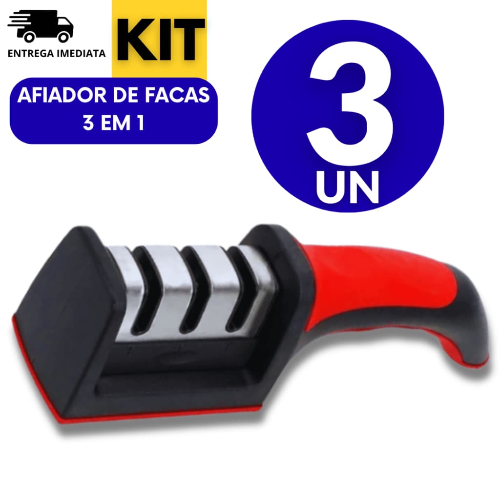 Afiador De Faca e Tesoura 3 Estágios Amolador Profissional Com Afiação Rápida Em Inox Profissional Antiderrapante
