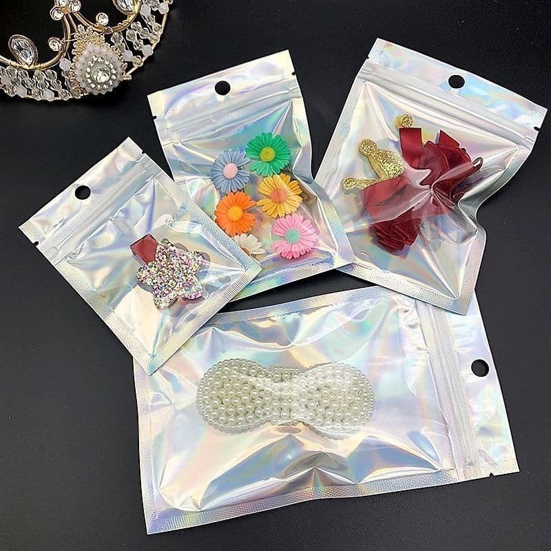 Saco Zip Holográfico Frente Transparente C/ Furo 9x16cm 100 UNIDADES