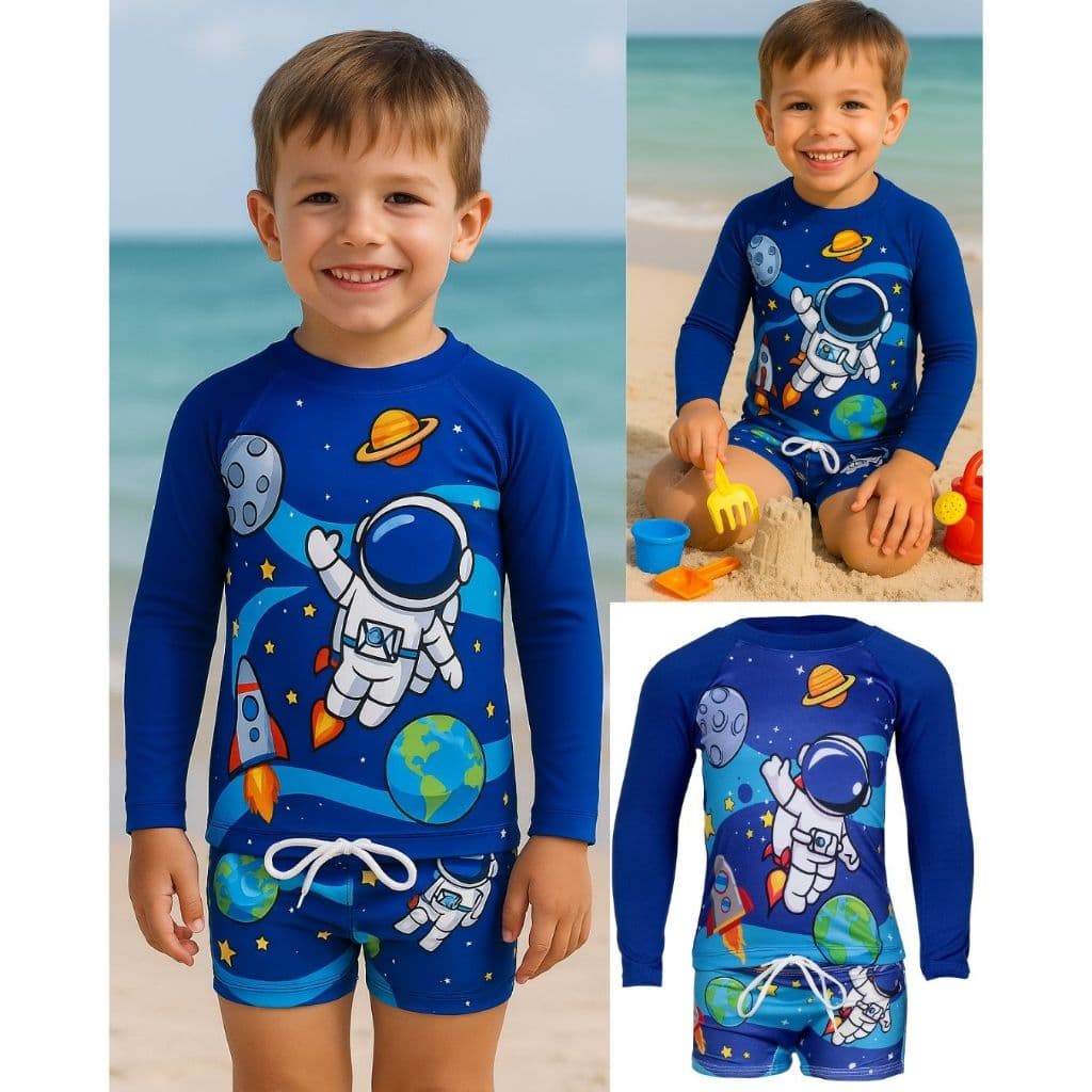 Sunga Natação Menino Roupa De Praia Masculino Kit Banho Infantil Proteção Uv50+