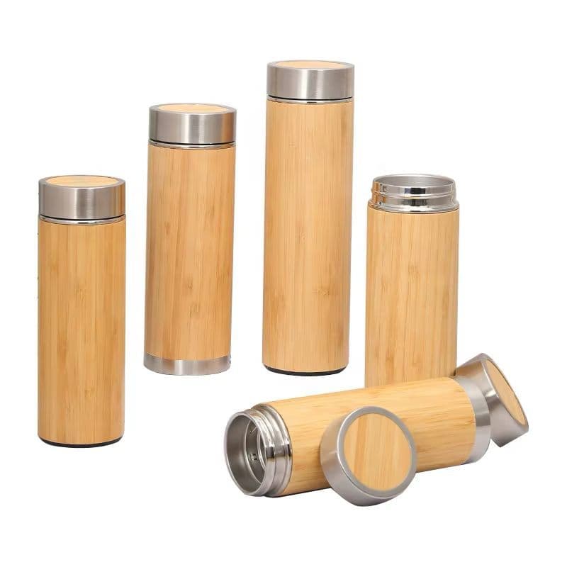 Garrafa Térmica Premium Aço Inox com Acabamento em Bambu