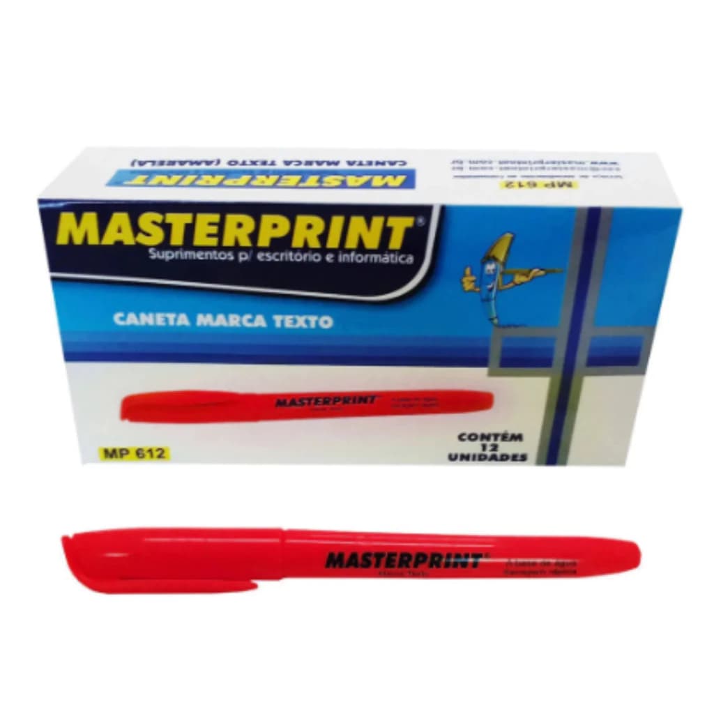 KIT 24 Canetas Marca Texto Neon Masterprint Vermelho MP612