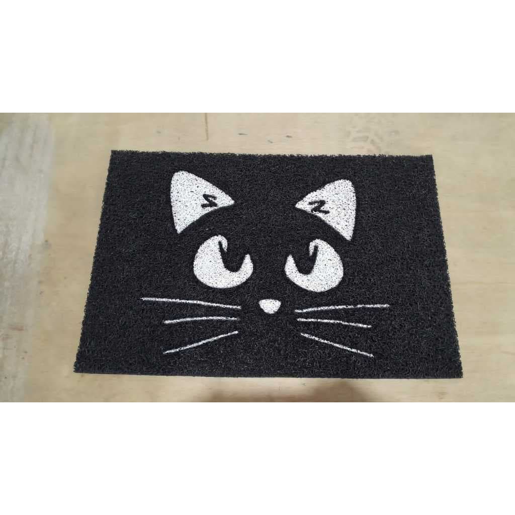 Tapete Capacho De Porta Divertido 60x40 - Rosto Gato Preto -  casa, apartamento, gatos, animais