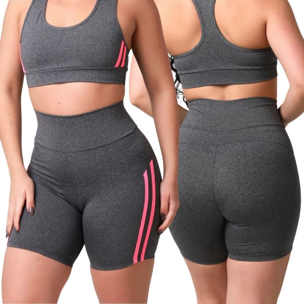 KIT 2 Shorts Cintura Alta Cós Alto Academia Treino Legging Meia Coxa Feminino Zero Transparência