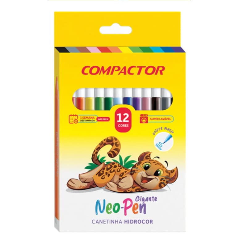 Caneta Hidrográfica Neo-Pen Gigante com 12 Cores - Compactor