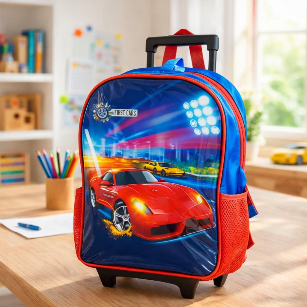 Mochila Rodinhas Infantil Meninos Carros Meninas Princesa Escolar Alça Regulável Viagem Creche