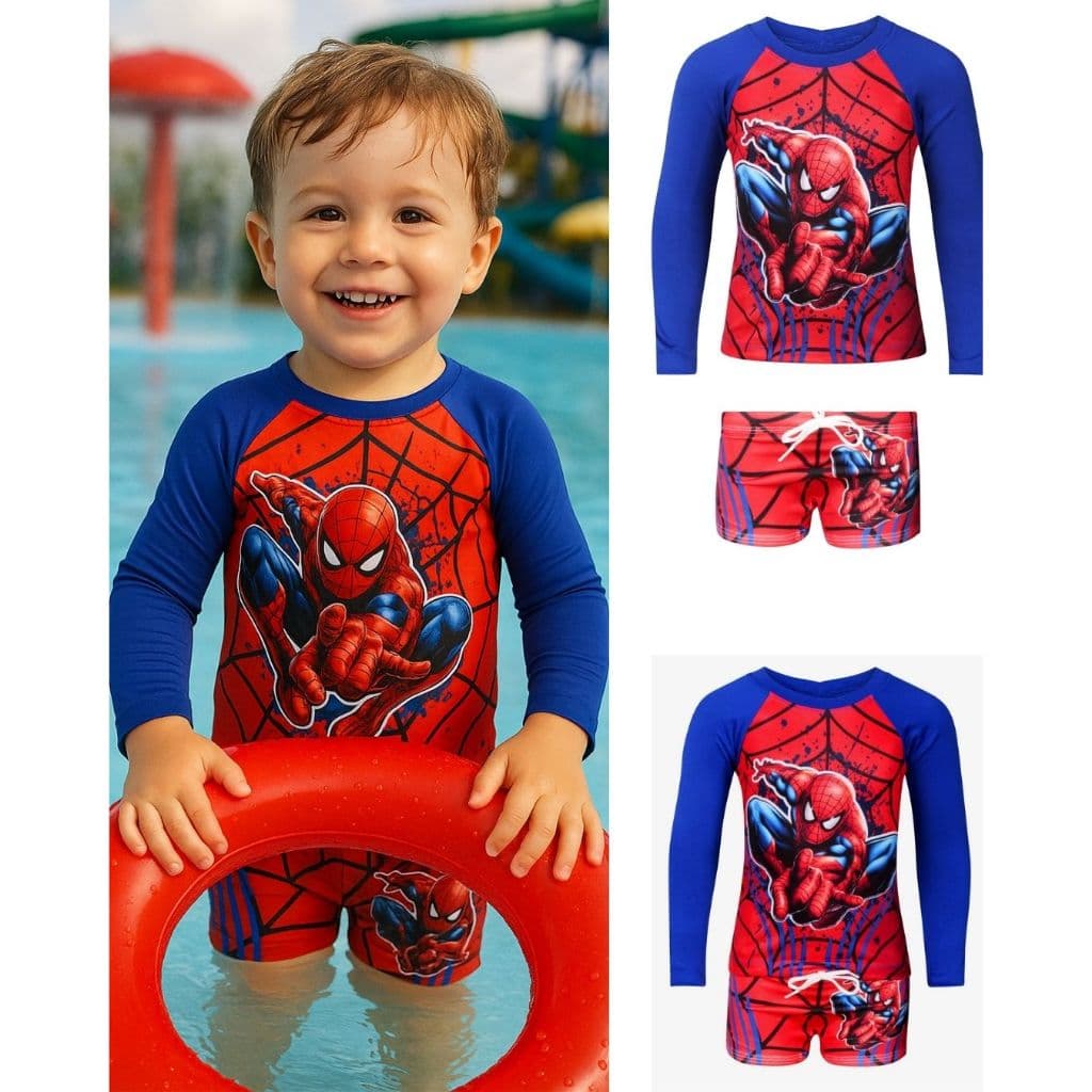 Roupa de Natação Infantil Menino UV50 Conjunto de Banho Praia Piscina Criança