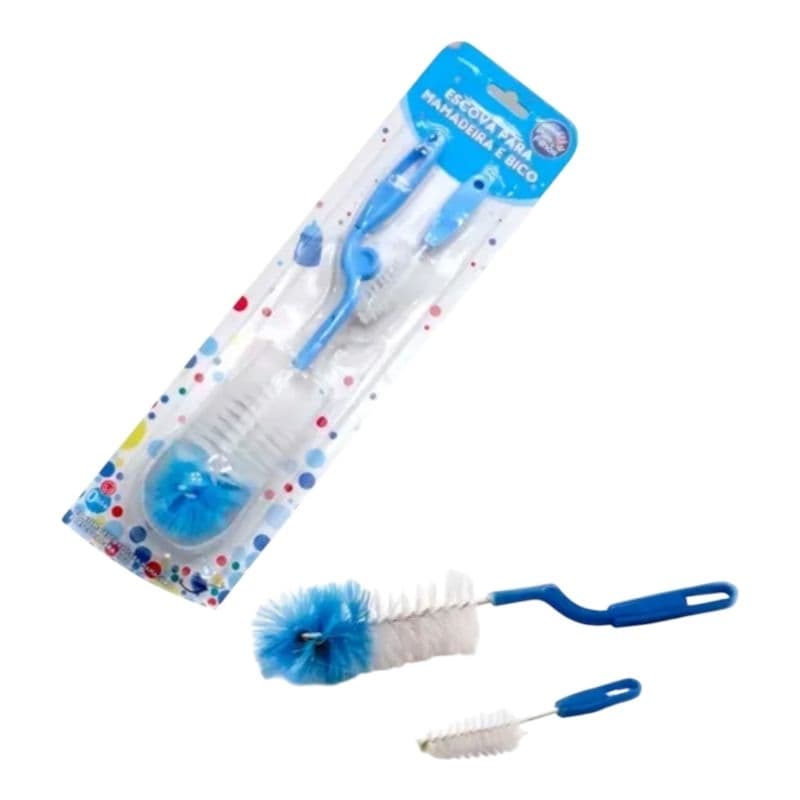kit de escova de mamadeira e bico -Pais e Filhos cor Azul