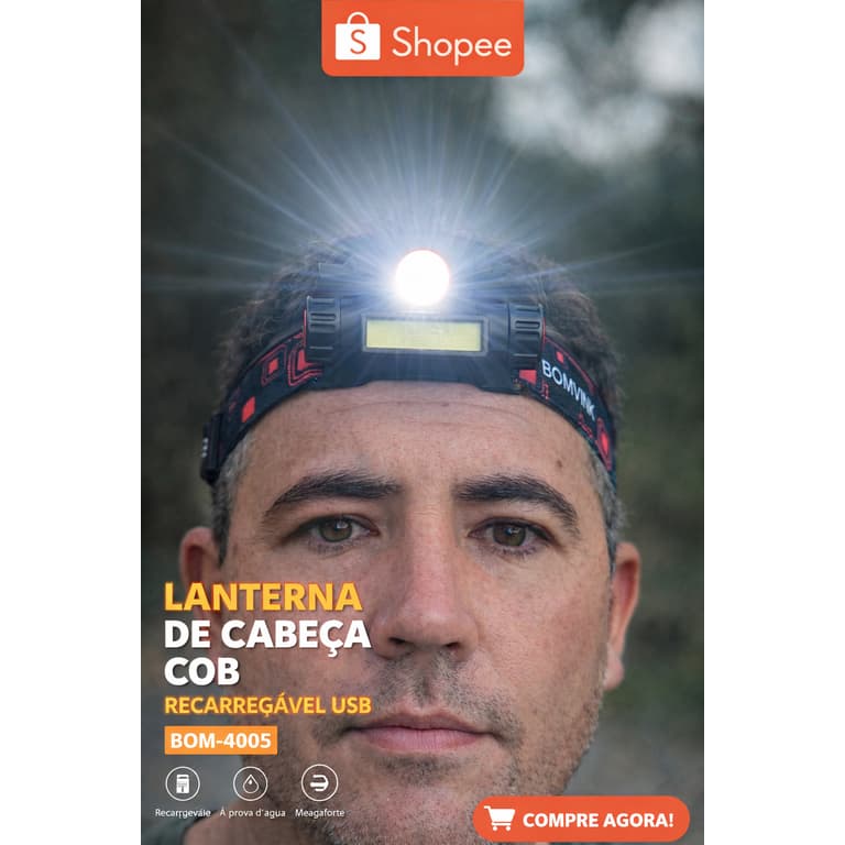 Lanterna de Cabeça COB Recarregável USB Tipo-C Magnética – À Prova d’Água