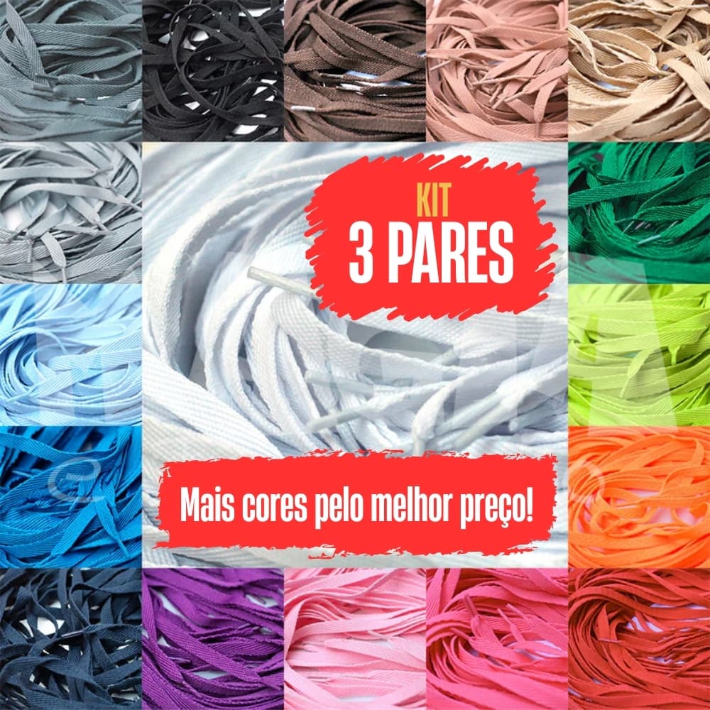 Kit Cadarço Achatado para Tênis - 3 Pares