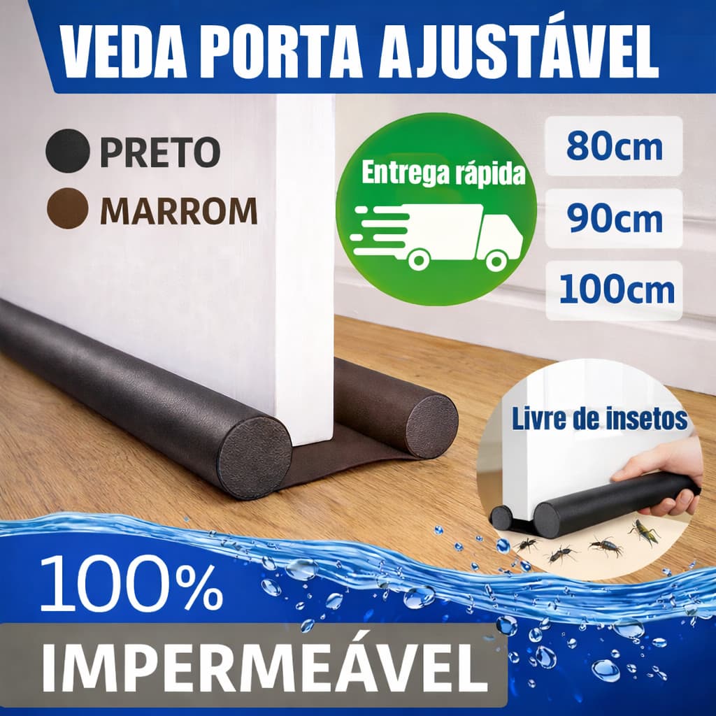 Veda Porta Tapa Porta Protetor Premium Impermeável, Anti-Inseto, Silencioso e Ajustável 80 90 100 cm