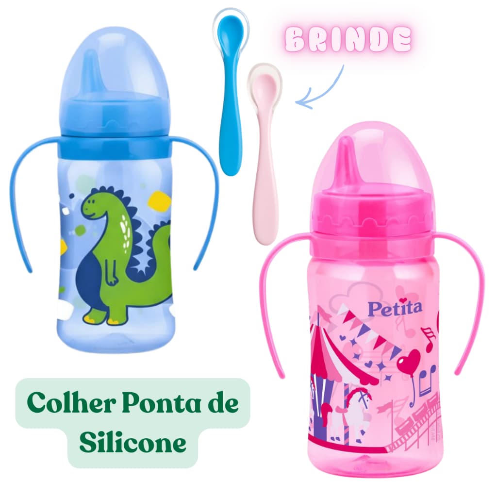 2 Copos Premium Para Bebê 270ml + 2 Colher de Silicone