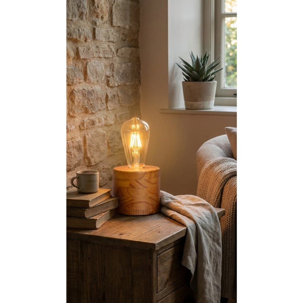 Abajur de Mesa S/ Cúpula de Madeira Pinus Natural para Leitura Estudos Minimalista Quarto Sala Escritório Bivolt