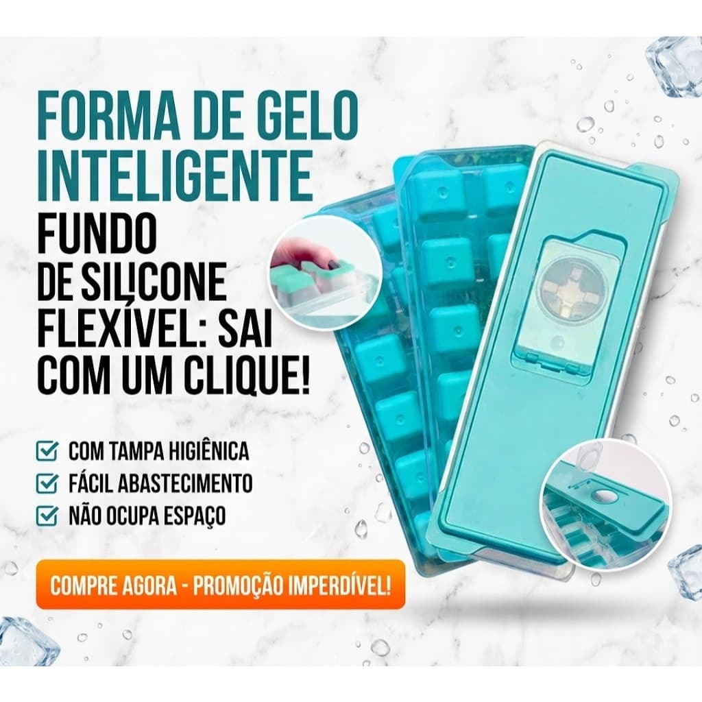 Forma de Gelo Silicone Fundo Flexível Com Tampa - Sai Fácil Sem Esforço Cozinha Prática