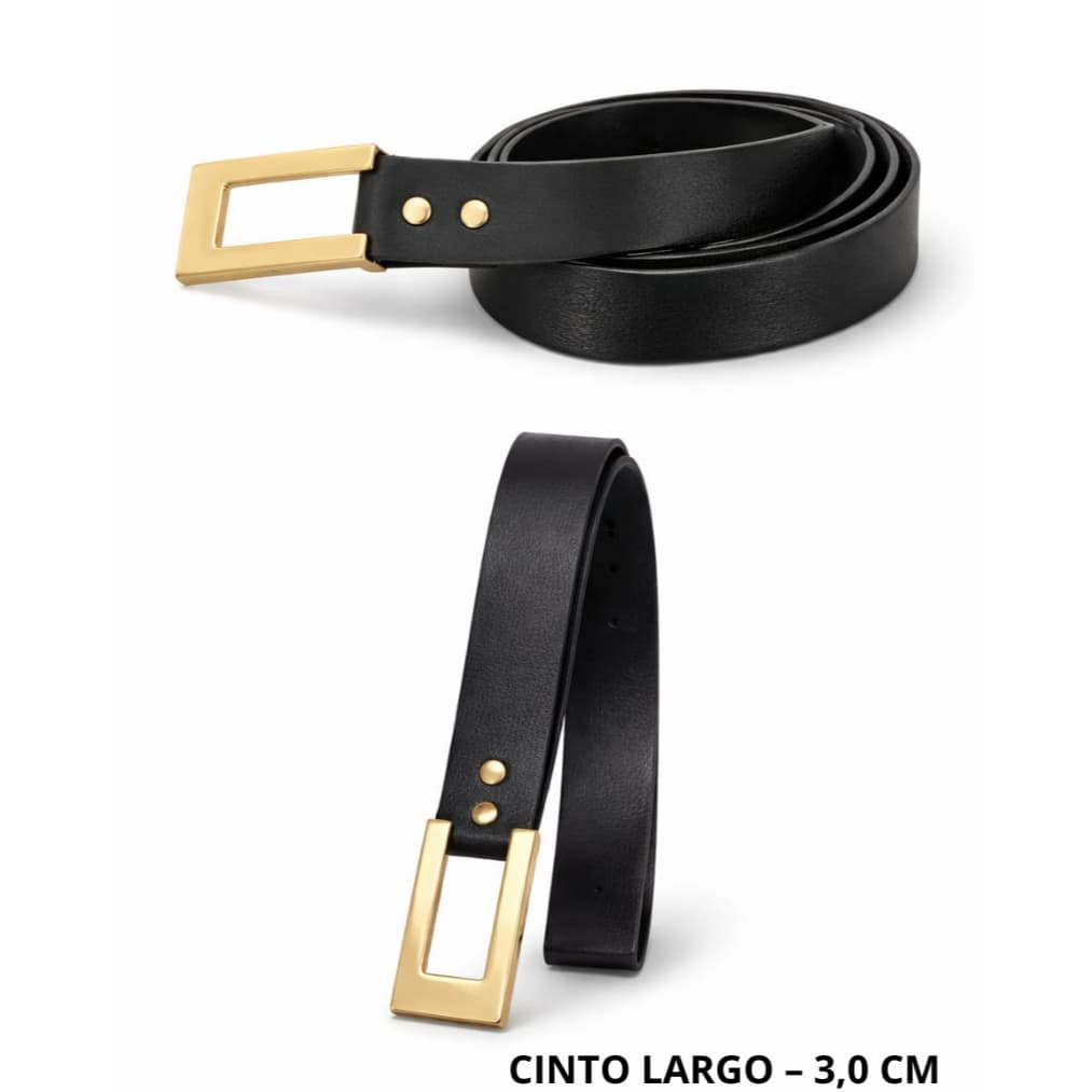 Cinto Feminino Largo 3cm para Cintura Fivela Dourada Preto
