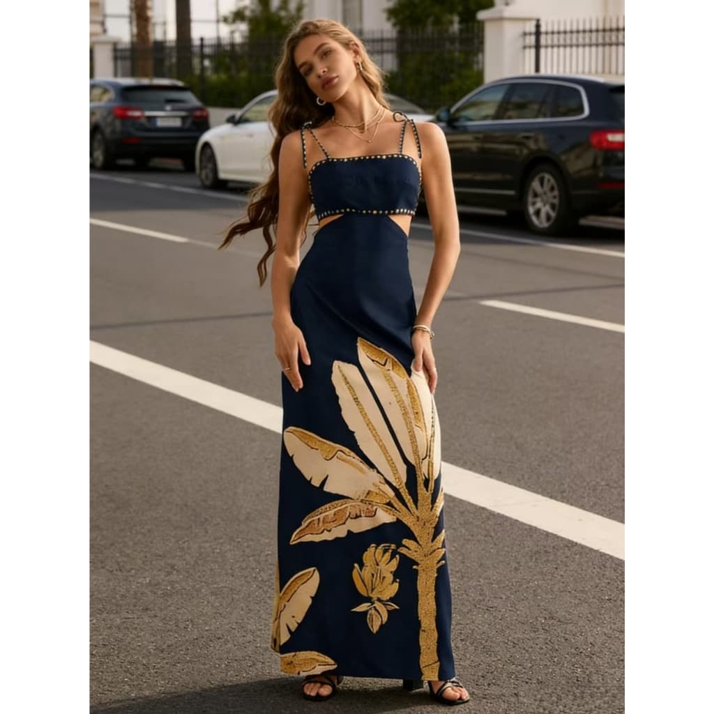 Vestido casual de férias para mulheres altas, vestido sem mangas com barriga à mostra