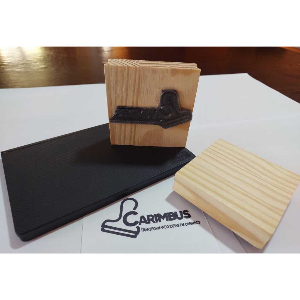 Carimbo Moldura Personalizado de Madeira 09x09 - kit com Almofada