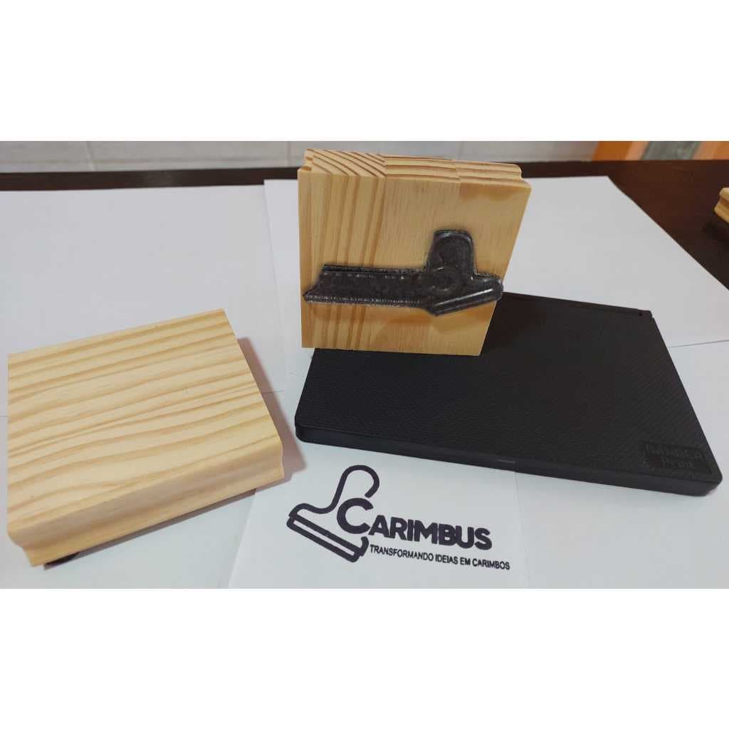 Carimbo Moldura Personalizado de Madeira 06X06 -  kit com Almofada