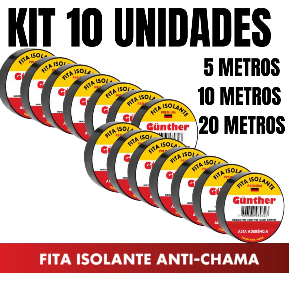 10 Fitas Isolantes Gunther de 5 -10  ou 20 Metros Alta Qualidade Tecnologia Alemã