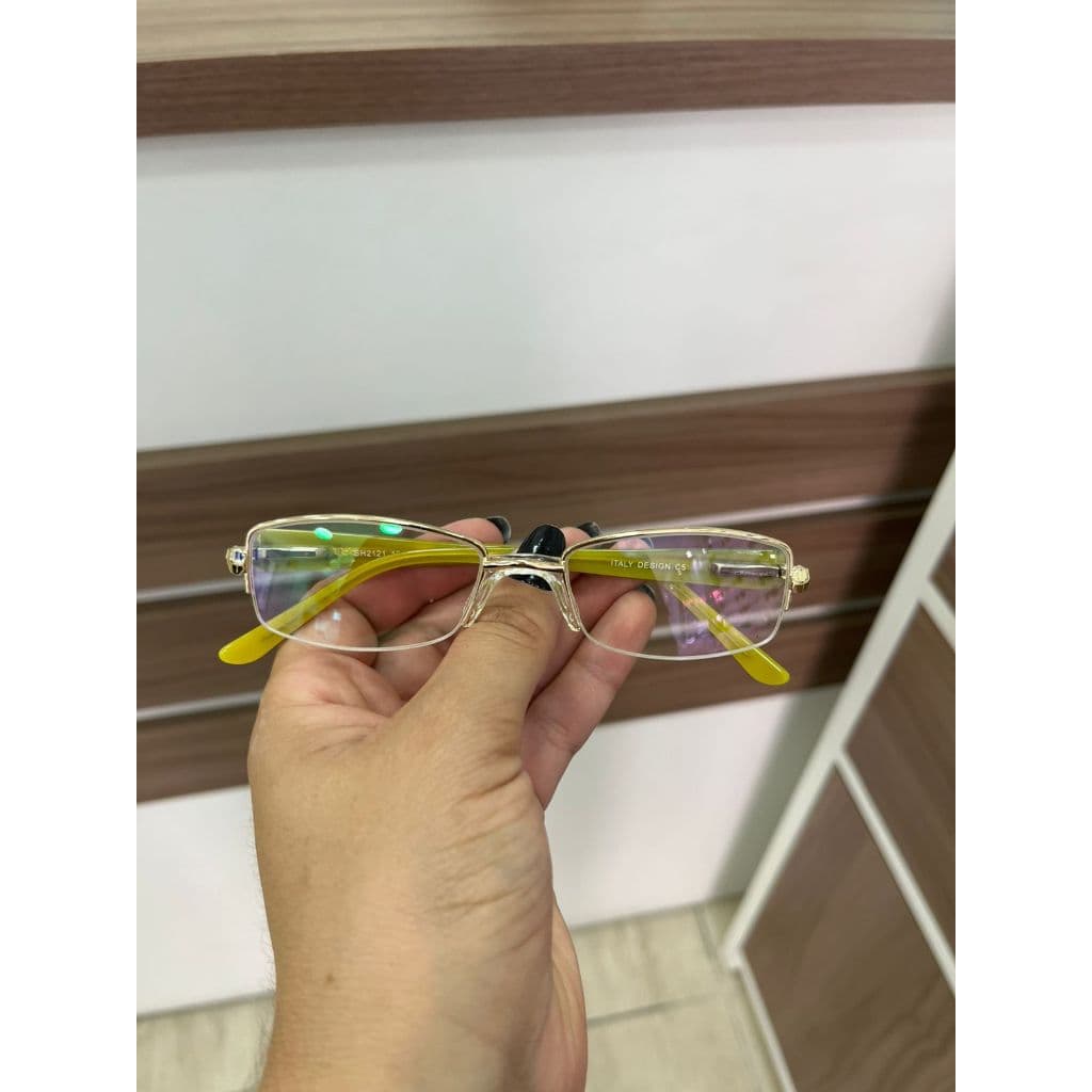Armação De Óculos De Grau Feminino Dourado Meio Aro Fio de Nylon Anatômico Sofisticado