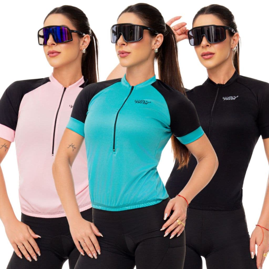 Kit Conjunto Ciclismo Feminino Camisa Camiseta e Bermuda Short Gel Bolsos D100 Roupa Pedal Mtb