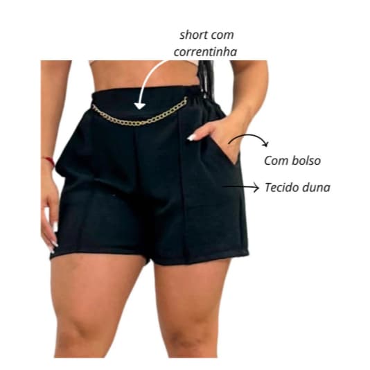 Short Feminino Tecido Duna Com Corrente