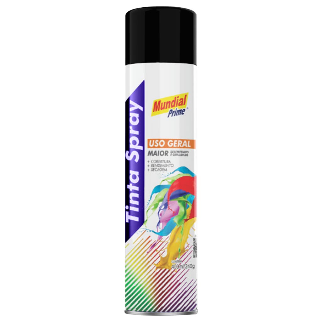 Tinta Preta Semi Brilho Spray 400ml Spray Uso Geral Mundial Prime