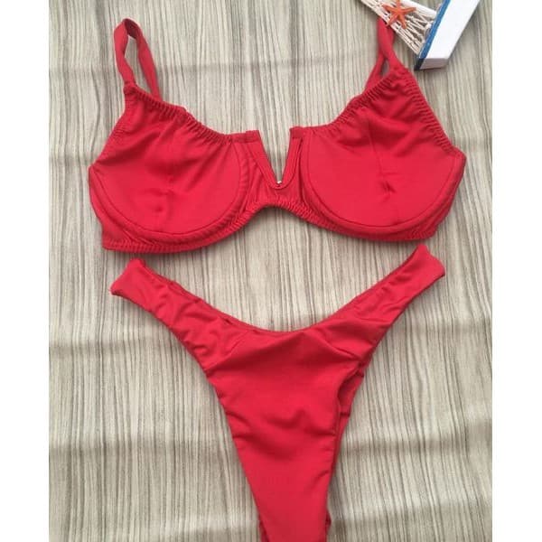 Biquíni aro v com calcinha asa delta vermelho