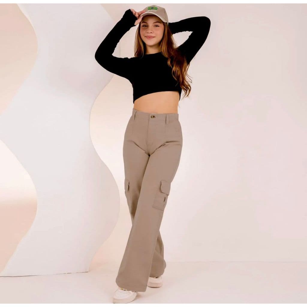 Calça Jeans Wide Leg Color Infantil Juvenil para Meninas Denim Adolescente Com Ajuste 10 ao 16