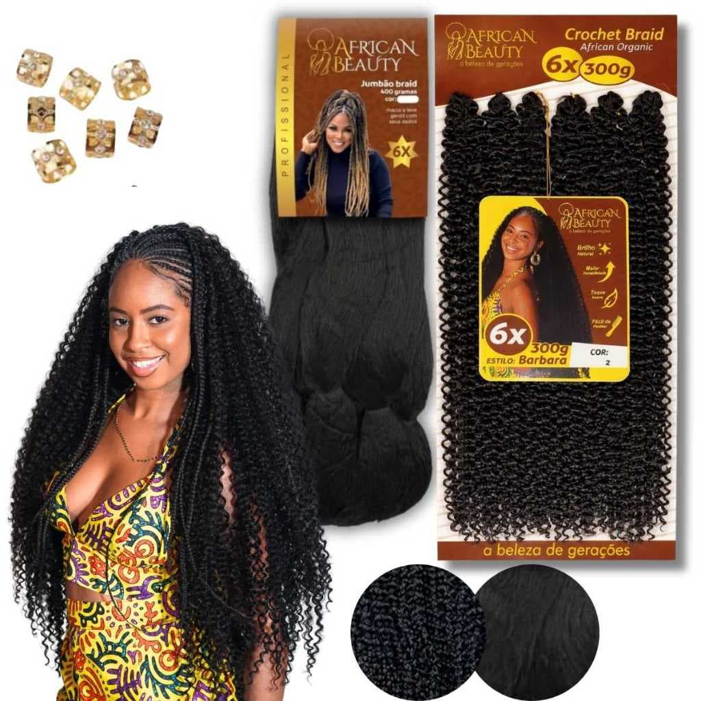 Kit Gypsy Braid Crochet Cacheado African Beauty e Jumbo 400g Tranças Fulani
