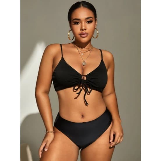 bikini femino tomara que caia com bojo e argola no peito calcinha cintura alta praia e piscina