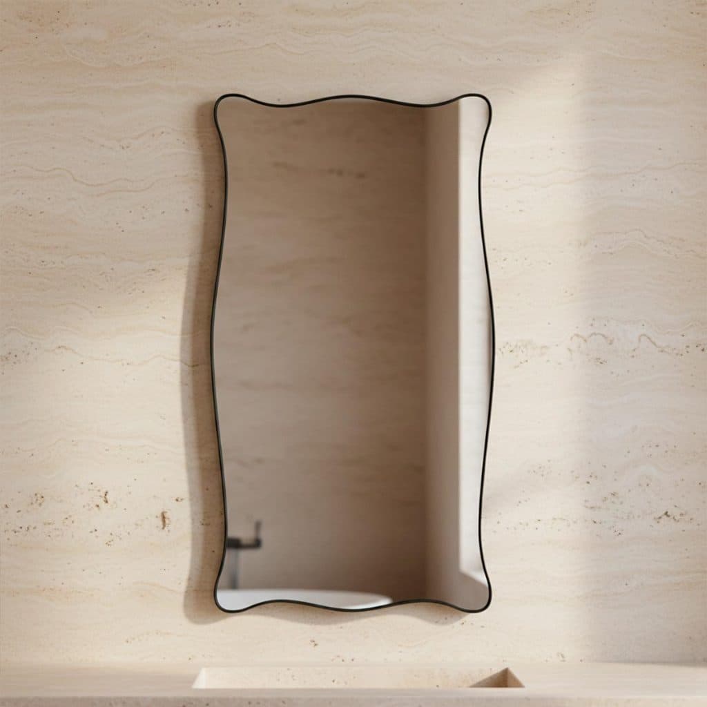 Espelho Orgânico Paris 60x80cm para Banheiro Sala com Borda em Couro Ecológico e Fixação de Parede