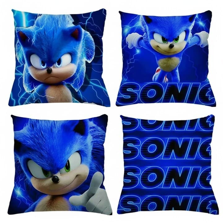 KIT 4 CAPAS DE ALMOFADAS DE LUXO DO SONIC GAME INFANTIL IDEAL PARA DECORAÇÃO TAMANHO 45X45