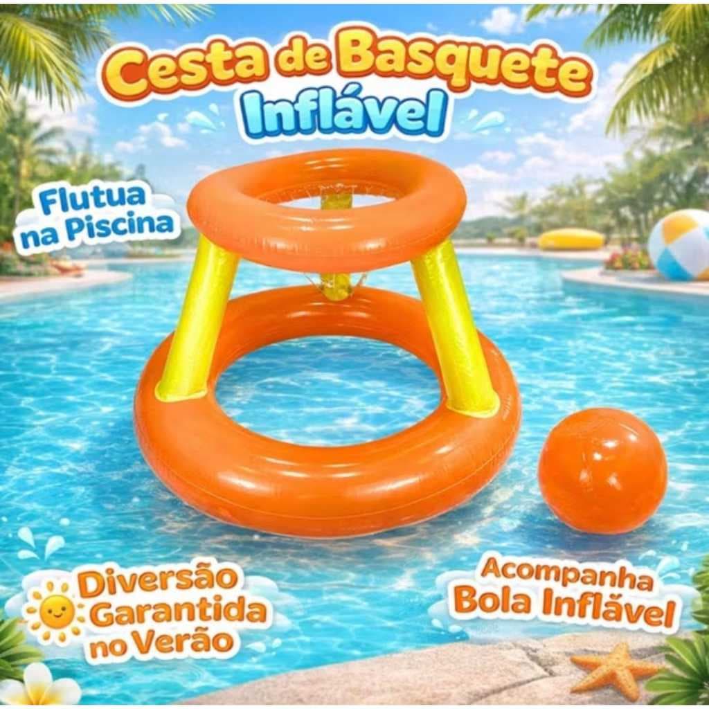 Boia Piscina Cesta de Basquete Inflável Para Criança Adolescente E Adultos PVC 75 x 50 CM