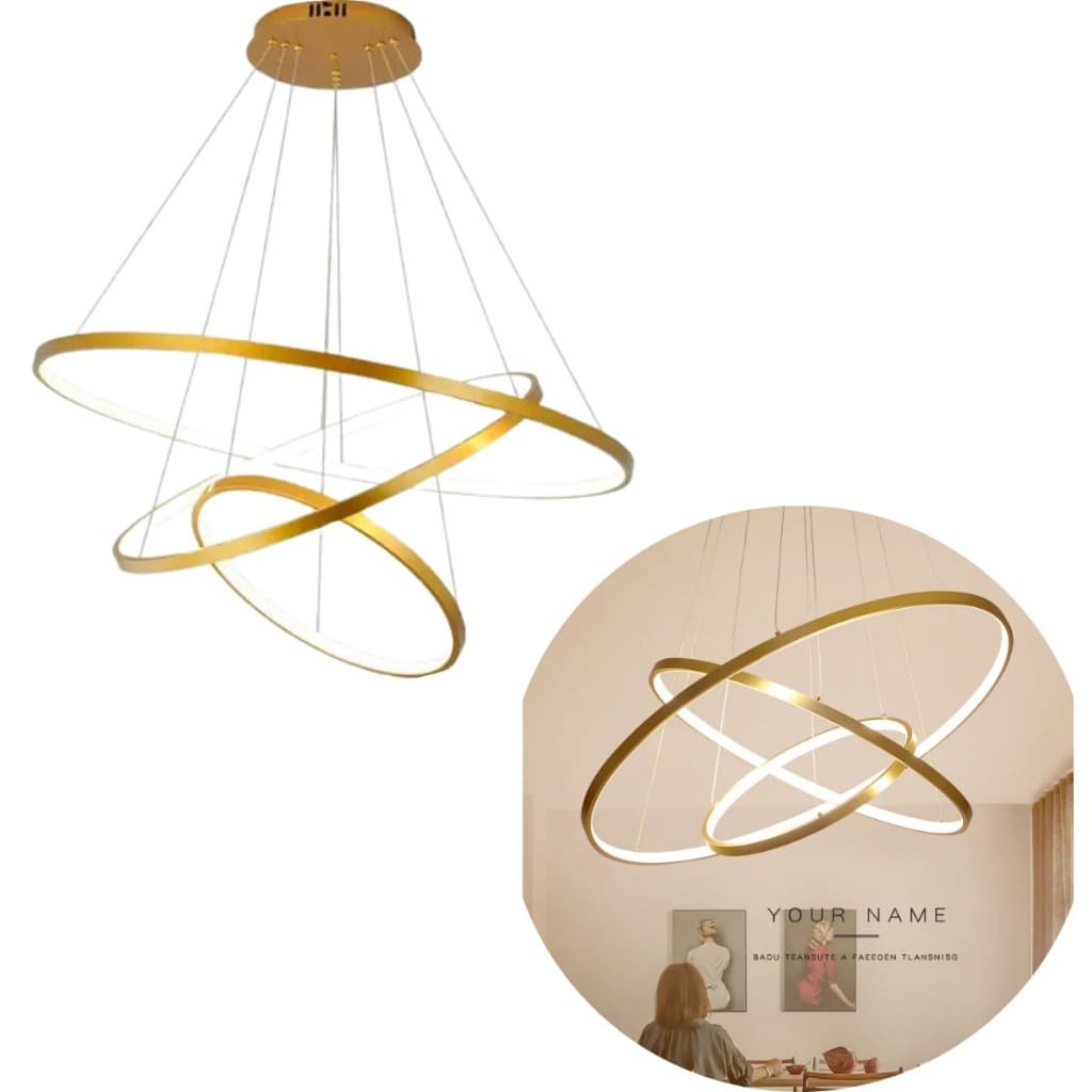 Lustre Redondo Dourado Escovado 3 Aros 3in1 Moderno Bivolt