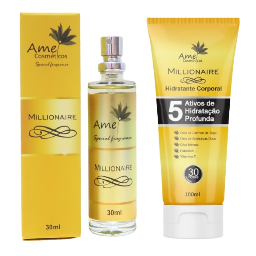 Kit Perfume e Hidratante Masculino Millionaire Amei Cosméticos Alta Fixação Essência Importada