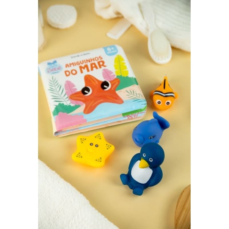 Livro de Banho – Amiguinhos do Mar | Com 4 Bichinhos do Mar | Aprendizado Sensorial | 6m+
