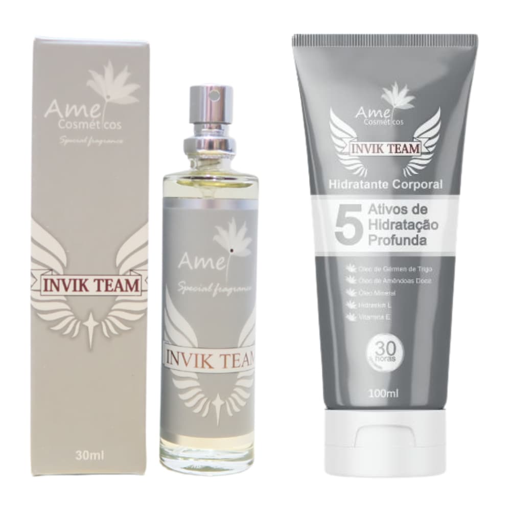 Kit Perfume e Hidratante Masculino InvikTeam Amei Cosméticos Alta Fixação Essência Importada