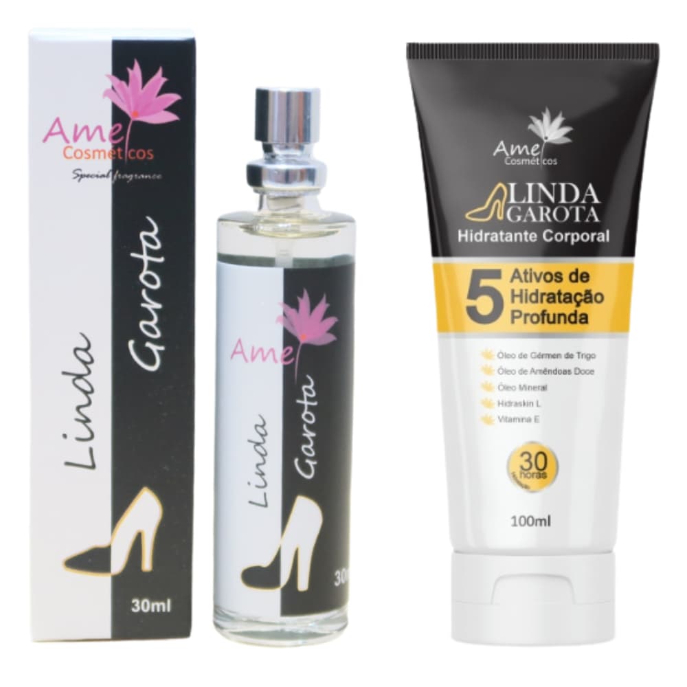 Kit Perfume e Hidratante Feminino Linda Garota Amei Cosméticos Alta Fixação Essência Importada
