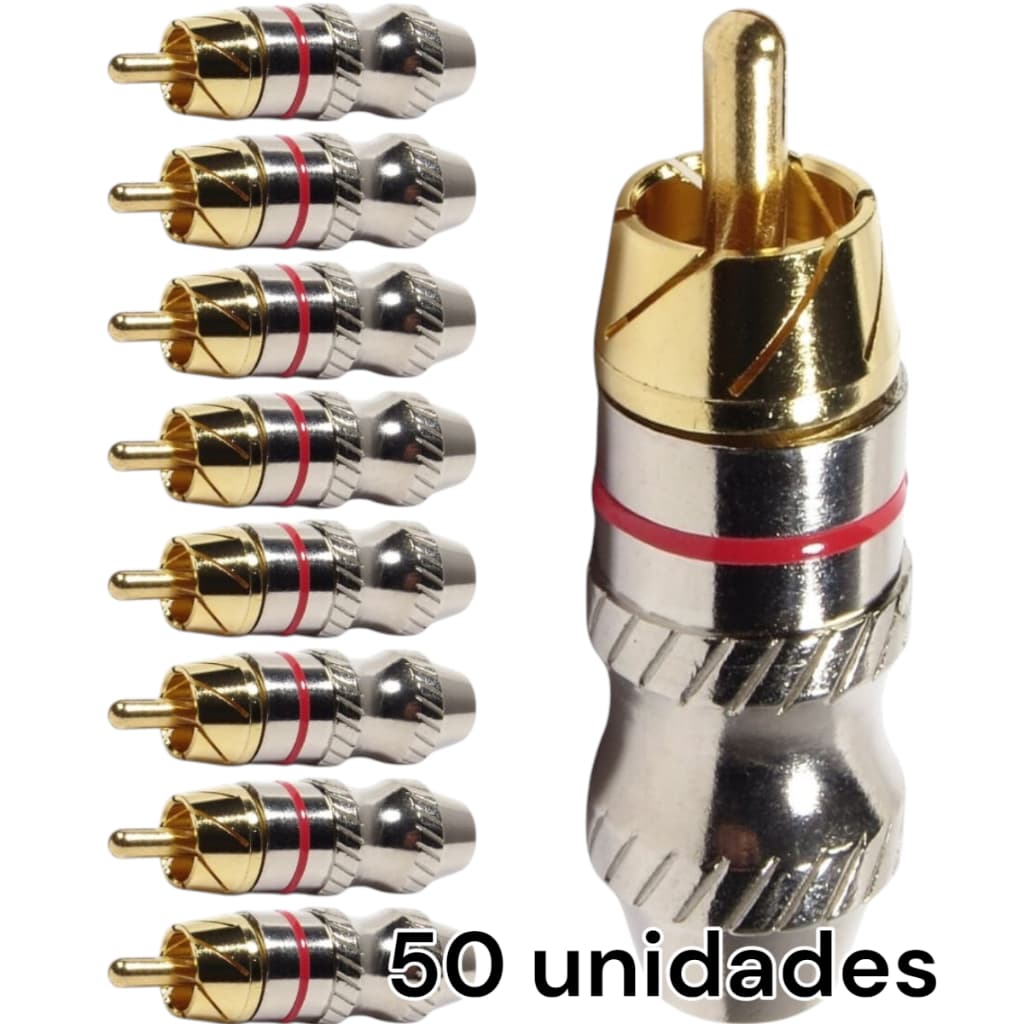 Conector Linha Rca Macho Metal Vermelho Storm 50 Unidades