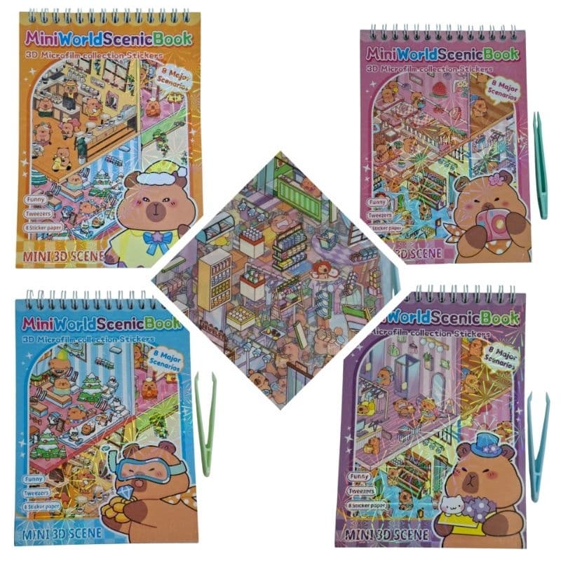 Caderno de Cenários Capivara 3D com Adesivos | Mini World Scenic Book com Pinça | Papelaria Fofa Criativa