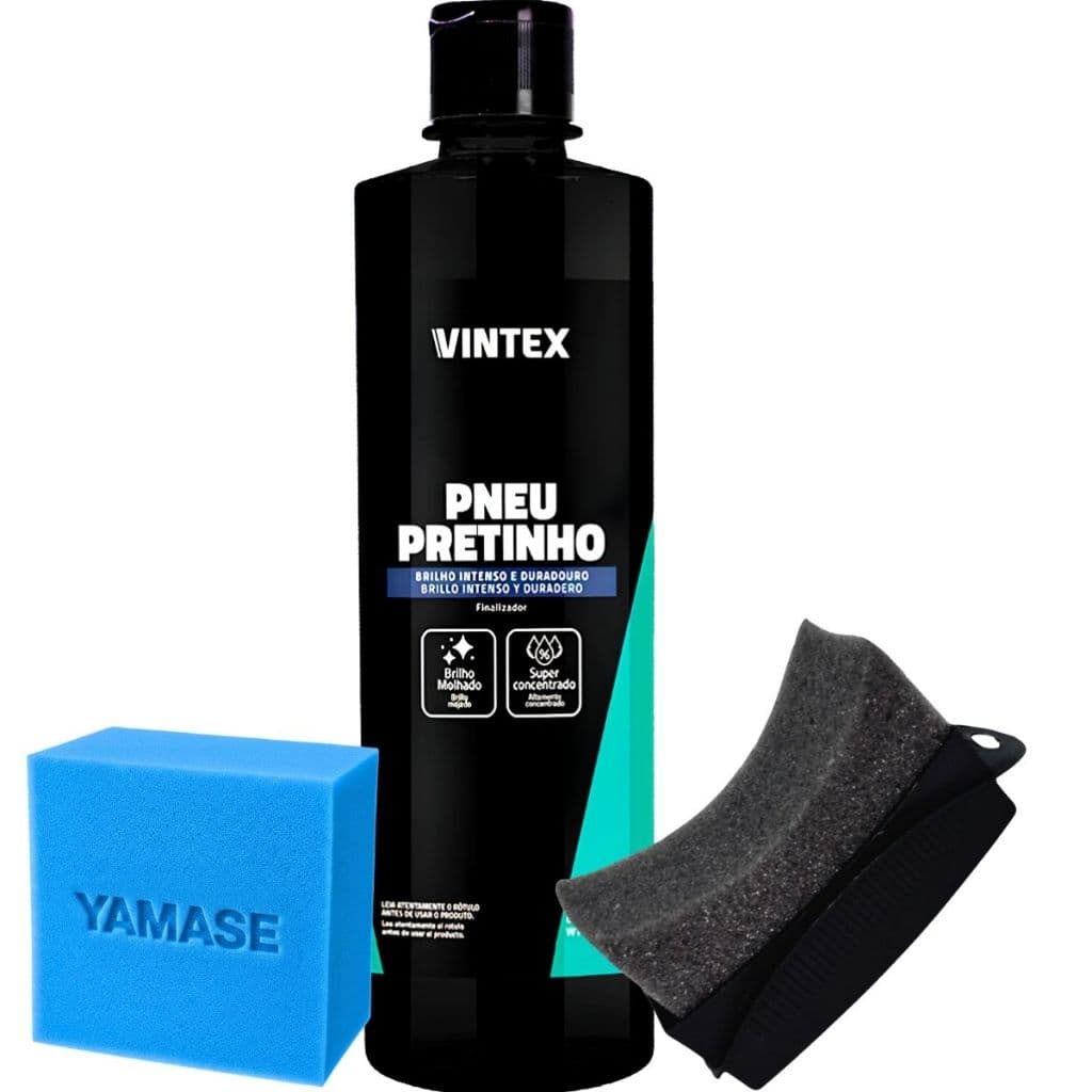 Pneu Pretinho Automotivo Brilhante 500ml + Aplicador Curvo para Pneus