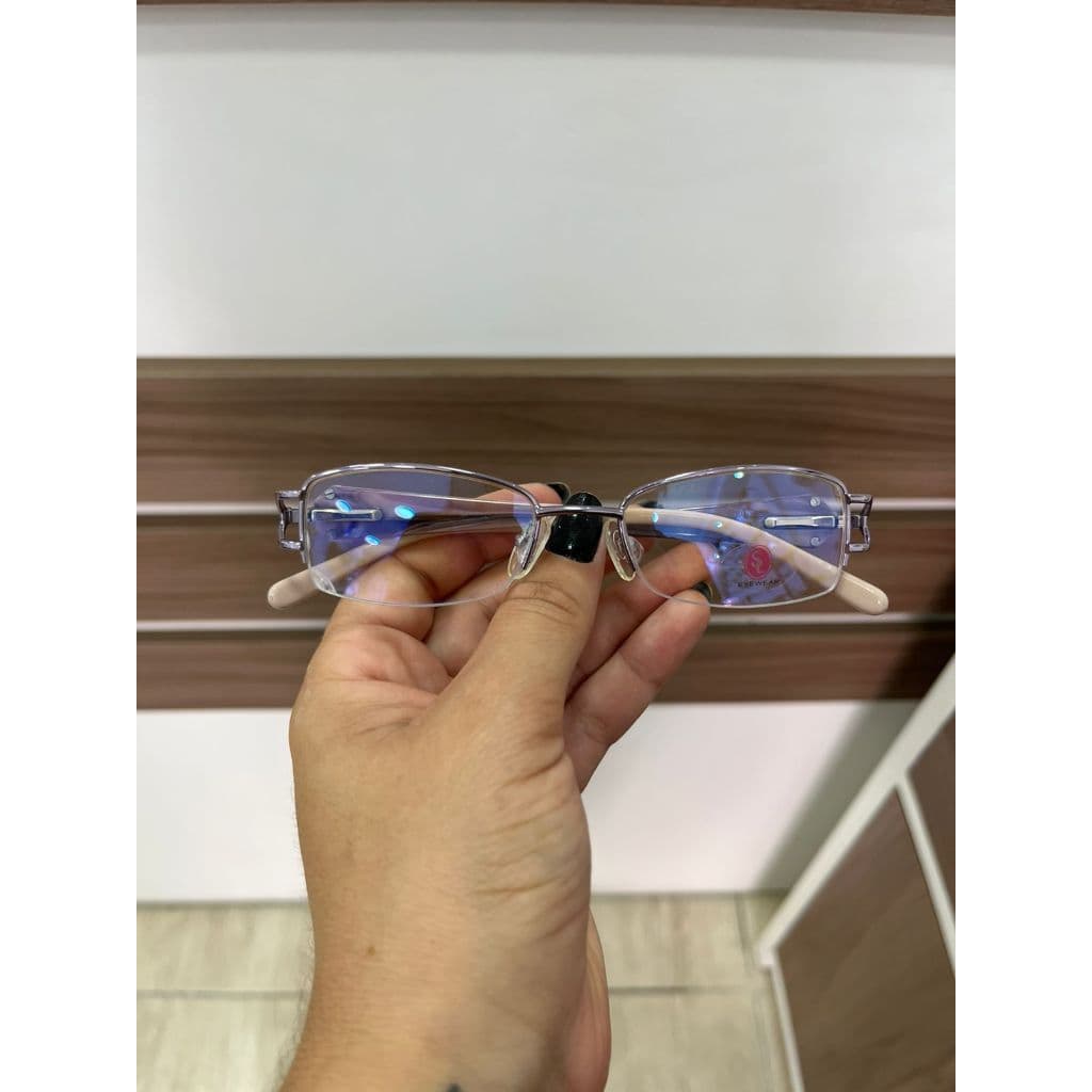 Armação de Óculos de Grau Metal Retrô Feminino Rosê Lilás Meio Aro Luxo Social