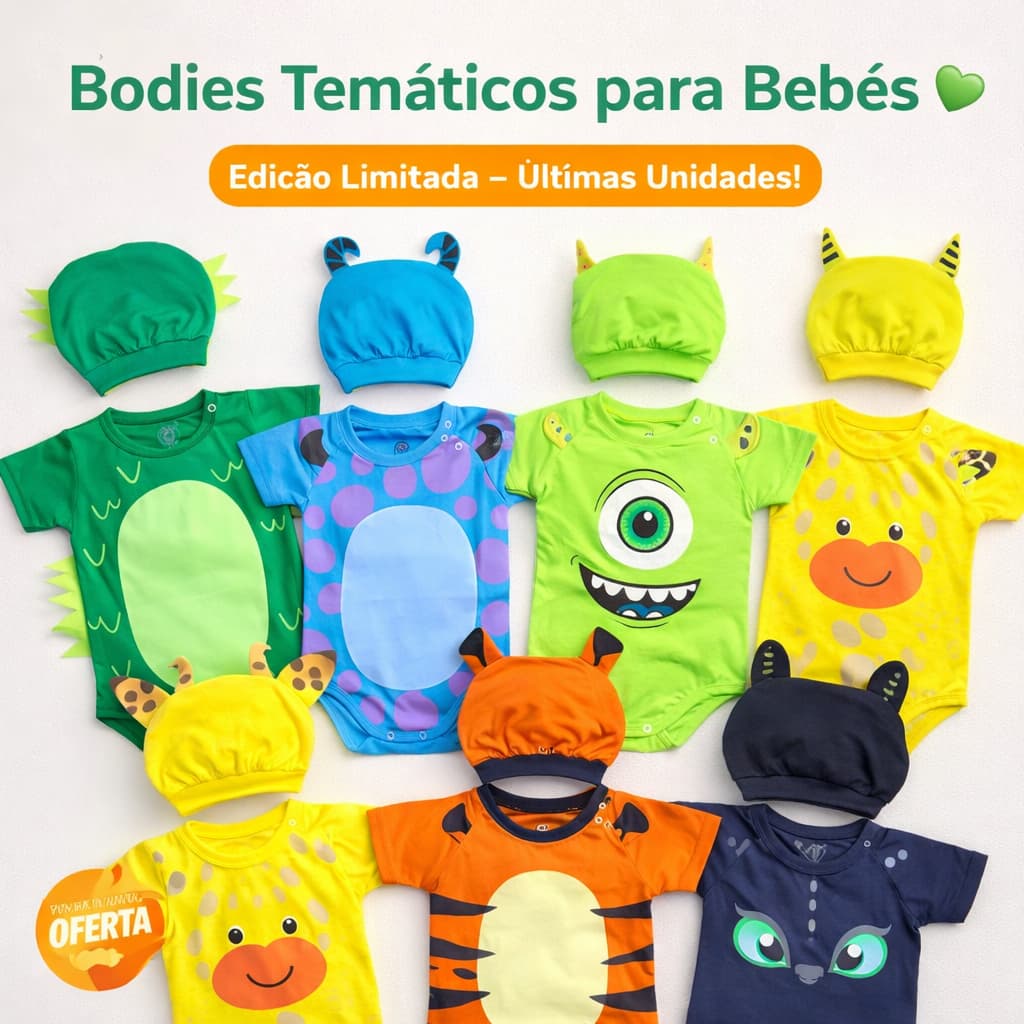 Roupa Body + touca de Bebê 100% Algodão Luxo Mesversario Fantasia