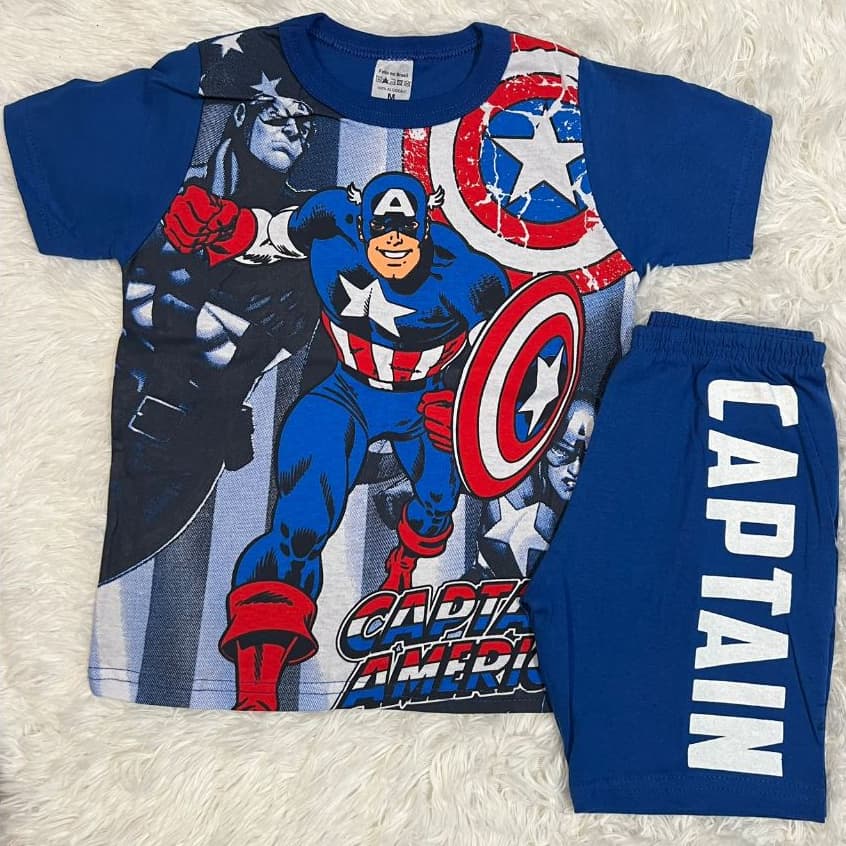 Fantasia Menino Infantil Conjunto Bermuda e Blusa Capitão América