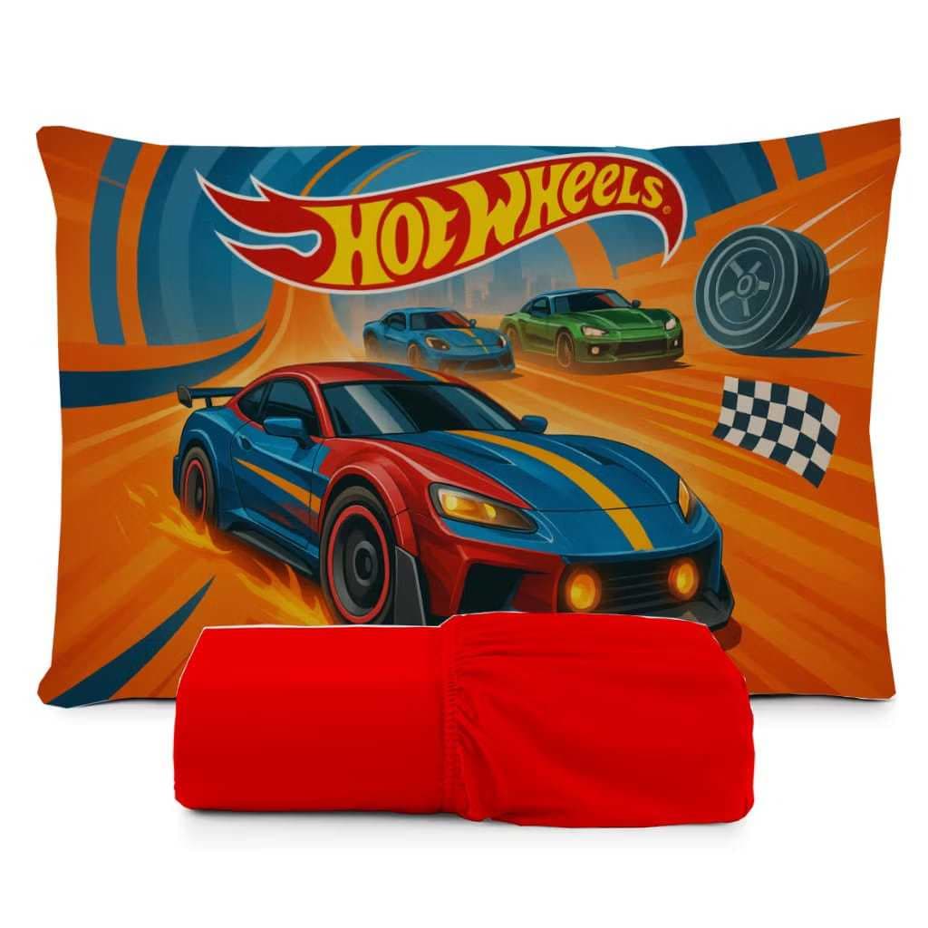 JOGO DE LENÇOL SOLTEIRO INFANTIL HOTWHEELS QUARTO DE MENINO FRONHA TRAVESSEIRO, LENÇOL DE ELASTICO