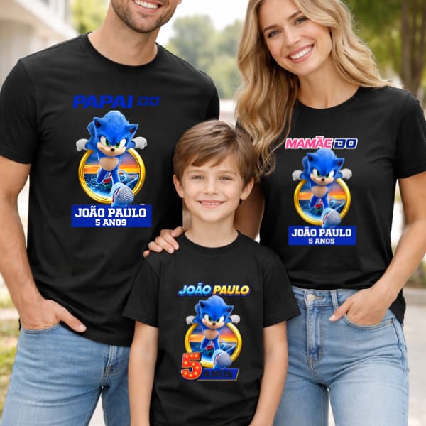 Kit com 3 camisetas tema Sonic pra aniversario de menino, camiseta Algodão Premium do 2 ao GG, ler a descrição