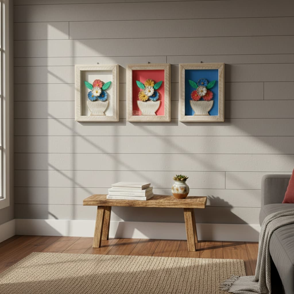 Quadro Flores em Relevo Madeira Maciça Rústico Decoração Cozinha Área Gourmet Varanda Painel 25CM