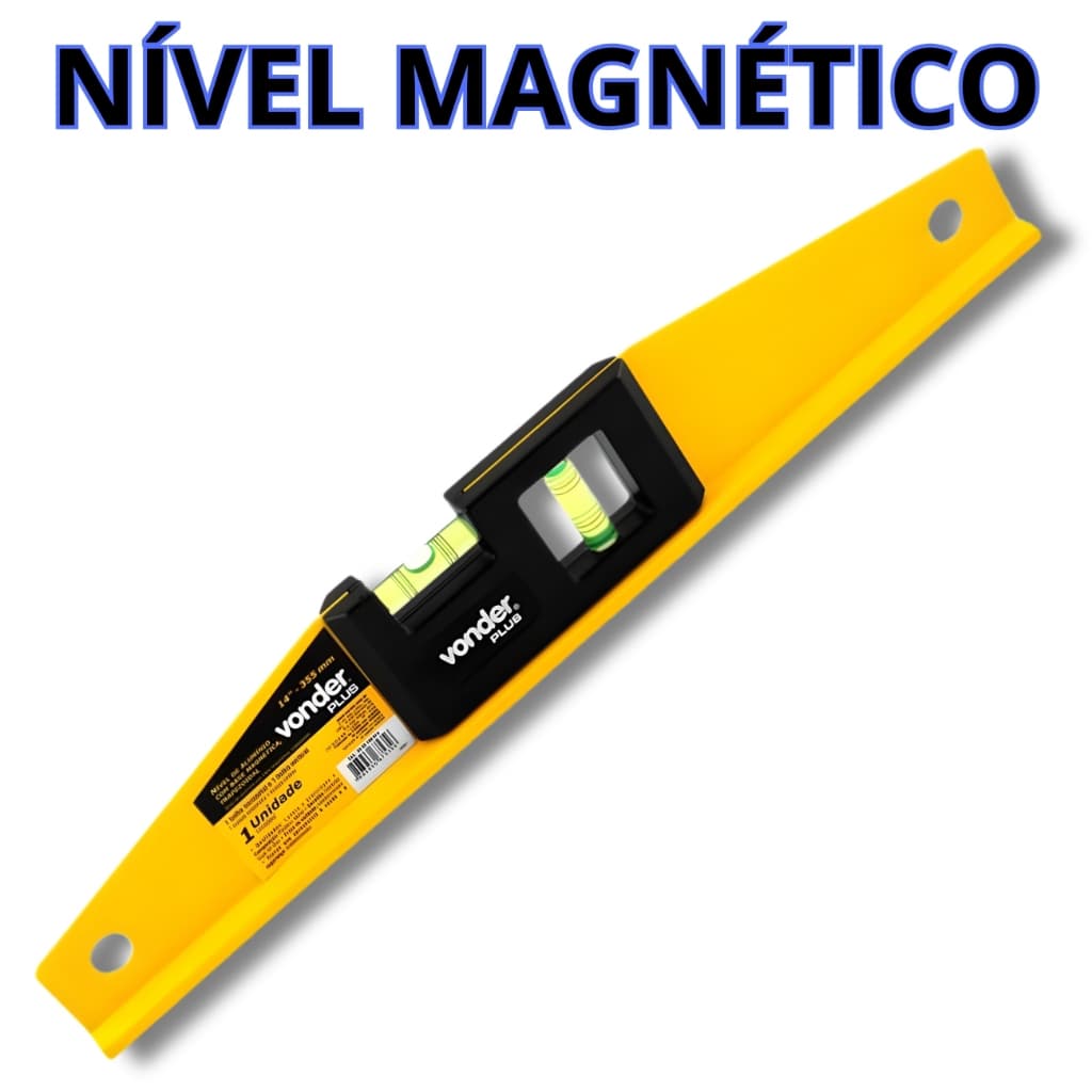 Nível de Alumínio com Base Magnética Trapezoidal – 1 Bolha Horizontal + 1 Vertical