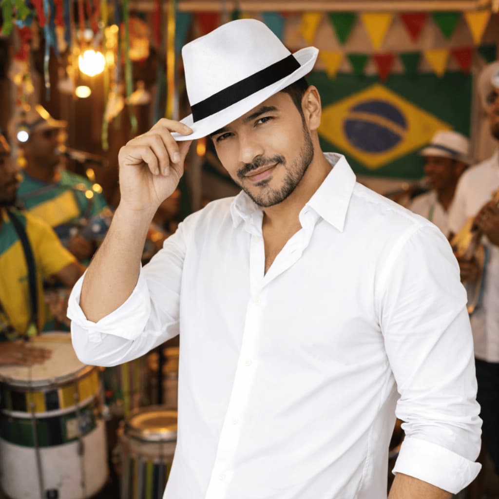 Chapéu Malandro Sambista Branco Modelo Panamá com Fita Preta Adulto Carnaval