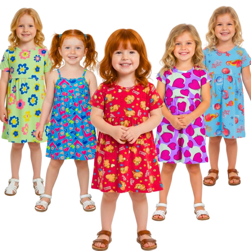 Kit 6 Vestido Menina Verão Roupa Infantil Feminina Princesa Premium Atacado Algodão 1 ao 8 anos